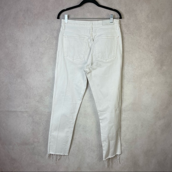 Re/Done Originals High Rise Ankle Crop Stretch Raw Hem Denim Jeans Size 28 White - Picture 2 of 9